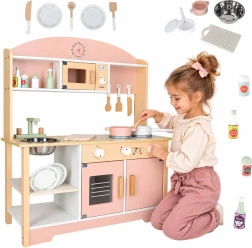 Drevená detská kuchynka Modern Classic s príslušenstvom, ružová