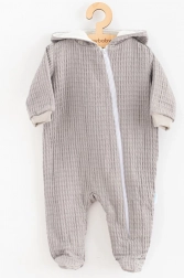 Detský mušelínový overal s kapucňou New Baby Comfort Clothes sivý 80 (9–12 mesiacov)