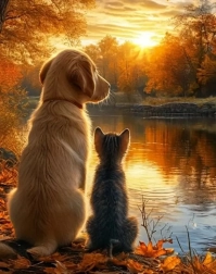 Diamantové maľovanie mačiatko so psíkom 30 × 40 cm