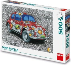 Maľované puzzle auto s kvetinovým motívom 500 dielikov