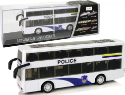 Dvojposchodový policajný autobus s naťahovacím pohonom, svetlami a zvukmi