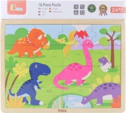 VIGA drevené puzzle s dinosaurami, 16 dielikov