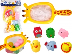 Kúpeľňová sada gumových zvieratiek so žirafovou sieťkou