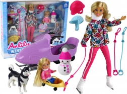 Bábika ANLILY zimné športy s husky a snežným skútrom