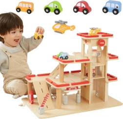 Drevené parkovacie garáže s výťahom a vozidlami VIGA