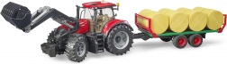 Traktor Bruder Case IH Optum 300 CVX s čelným nakladačom a prepravníkom na balíky