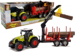 Traktor s lesným prívesom a drevom