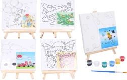 Detská sada maľovania na plátno 15 × 15 cm so stojanom, farbami a štetcom