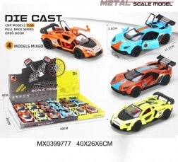 Kovové pretekárske autíčko 1:36 s otváracími dverami a pohonom na zotrvačník