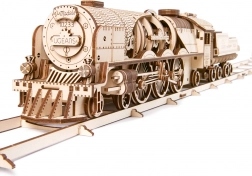 Drevené mechanické puzzle UGEARS V-Express parná lokomotíva s tendrom