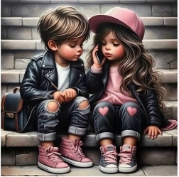 Diagonálna mozaika Dievča a chlapec na schodoch