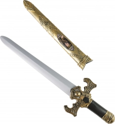 rytiersky meč so zlatým puzdrom a zvukovými efektmi 55 cm