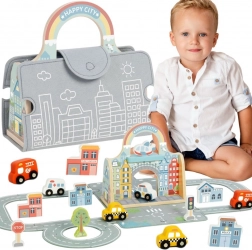 tooky toy prenosné mini mesto – drevená sada s cestami a autíčkami
