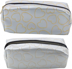 Strieborný školský peračník so zlatými srdcami