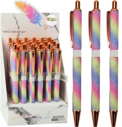 Automatické kovové trblietavé pero modrá náplň 1,0 mm