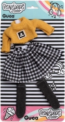 Obleček pre bábiku Penelope 34 cm – pletený sveter, kockovaná sukňa a ponožky