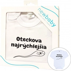 Kojenecké body s potlačou New Baby Oteckova najrýchlejšia – darčekové balenie, vel. 68 (4–6 mesiacov)