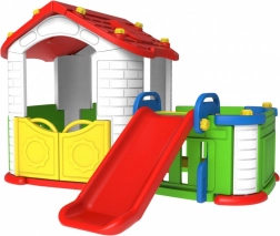 Detský záhradný domček 3v1 Červený so šmykľavkou a ohrádkou