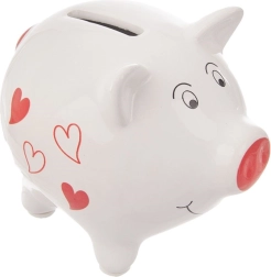 Keramická pokladnička prasiatko 10 cm s červenými srdiečkami