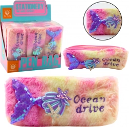 Plyšový peračník s morským chvostom, ružovofialový s flitrami