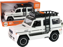 Biele terénne auto na batérie so svetlami a zvukmi