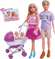 Bábika s rodinou 30 cm s kočíkom a doplnkami