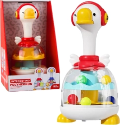 Buben s guľôčkami huska červená – interaktívna točiaca hračka