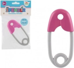 Plastový špendlík hrkálka pre bábätká 12cm ružovošedé