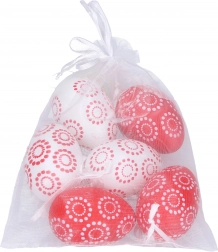 Dekoratívne plastové vajíčka červeno-biele 4x6 cm