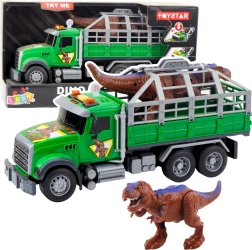 Zelený transportér s dinosaurom so svetlami a zvukmi