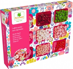 Drevené koráliky v krabičke s priehradkami na výrobu šperkov