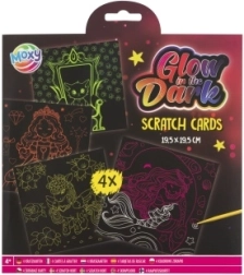 Svietiace vyškrabávacie obrázky – dievčenský motív, sada 4 ks