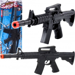 Detská hračka – mechanická puška so zvukom výstrelov, čierna 32 cm