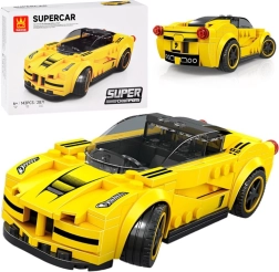 Technická stavebnica športové auto žlté, 143 dielikov s nálepkami