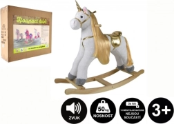 Hojdací plyšový jednorožec so zvukom a pohybom, nosnosť 50 kg