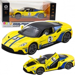 Športové kovové auto s efektami svetla a zvuku, 1:22 žlté