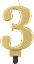Zlatá tortová sviečka číslo 3