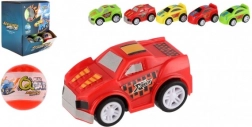 Guľa s prekvapením s plastovým autom 5 cm na spätné natiahnutie