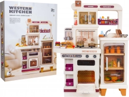 Detská mega kuchynka so svetlami, zvukmi a parou – béžová, 93 ks doplnkov