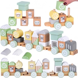 Drevený vláčik s vagónmi a stavebnicou