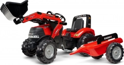 Červený šliapací traktor s lyžicou a prívesom CASE pre deti od 3 rokov