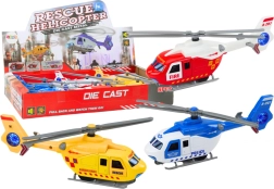 Kovový záchranársky vrtuľník s frikčným pohonom a otváracími dverami