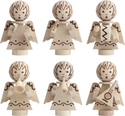 Detoa vianočné ozdoby anjelici z dreva, sada 6 ks