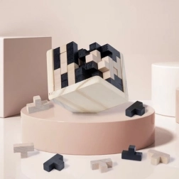 Drevená logická kocka – 3D hlavolam pre deti aj dospelých