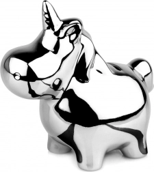 Keramická strieborná zrkadlová pokladnička jednorožec 18 × 10,5 cm