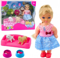 Mini bábika s dvoma psíkmi a miskami