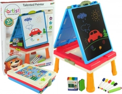 Detský stôl 3v1 Magnetická a Kriedová Tabuľa Modrá