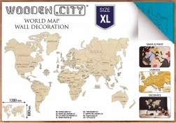 Drevená mapa sveta na 3D stenu XL – prírodná tyrkysová