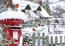 Puzzle červienky v snehu 500 dielikov