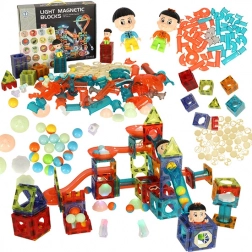 Magnetické stavebné kocky so svietiacim guľôčkovým toboganom – 202